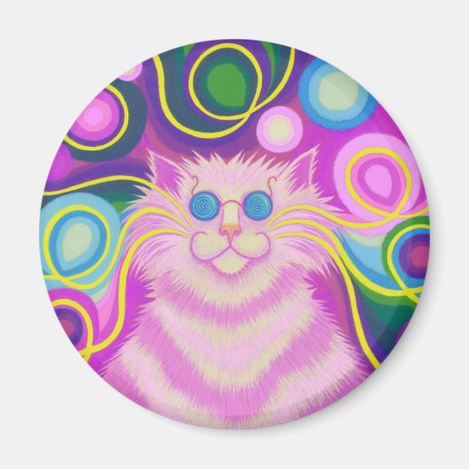 Psy-cat-delic Pink fridge magnet rond (Voorkant)