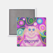 Psy-cat-delic Pink "Groovy" fridge magnet vierkant (Voorkant / Achterkant)