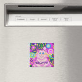 Psy-cat-delic Pink "Groovy" fridge magnet vierkant (Insitu (Vaatwasser))