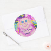 Psy-cat-delic Pink 'Jouw tekst here'-ronde sticker (Envelop)