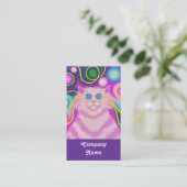 Psy-cat-delic Pink portret paars terug Visitekaartje (Staand voorkant)