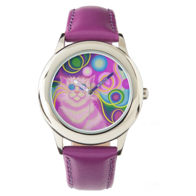 Psy-cat-delic Pink print watch Horloge (Voorkant)