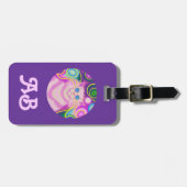Psy-cat-delic Pink Round'initialen bagage paars Bagagelabel (Voorkant horizontaal)