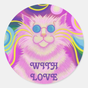 Psy-cat-delic Pink 'With Love'-ronde sticker