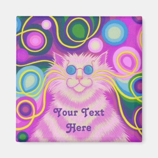 Psy-cat-delic Pink'Jouw tekst' koelkast magnet (Voorkant)