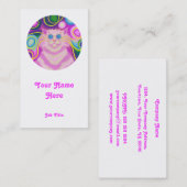 Psy-cat-delic Pink'round' portret wit Visitekaartje (Voorkant / Achterkant)