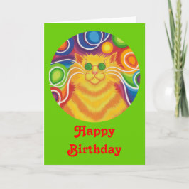 Psy-cat-delic ronde 'Happy Birthday' kaart groen
