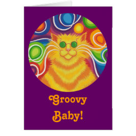 Psy-cat-delic round 'Groovy Baby!' kaart paars