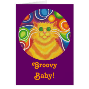 Psy-cat-delic round 'Groovy Baby!' kaart paars