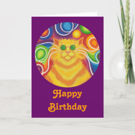 Psy-cat-delic round 'Happy Birthday'-kaart paars Kaart