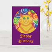 Psy-cat-delic round 'Happy Birthday'-kaart paars Kaart (Gele Bloem)