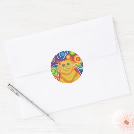 Psy-cat-delic round sticker (Envelop)