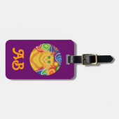Psy-cat-delic Round'initialen bagagelabel paars (Voorkant horizontaal)