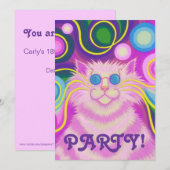 Psy-cat-delic Roze feestuitnodiging verticaal Kaart (Voorkant / Achterkant)