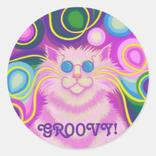 Psy-cat-delic Roze 'Groovy' ronde sticker