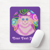Psy-cat-delic roze "Jouw tekst" paarse mousepad Muismat (Met muis)