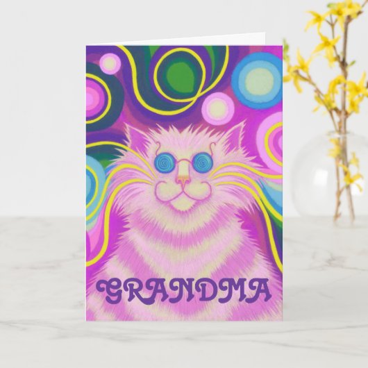 Psy-cat-delic Roze 'Oma' verjaardagskaart Kaart (Gele Bloem)