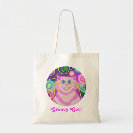 Psy-cat-delic roze ronde "Groovy Cat" canvas tas (Voorkant)