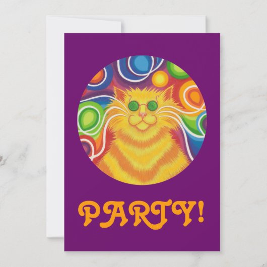 Psy-cat-delic-uitnodiging van de "Partij" paars Kaart (Voorkant)