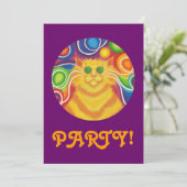 Psy-cat-delic-uitnodiging van de "Partij" paars Kaart (Staand voorkant)