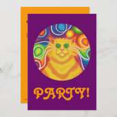 Psy-cat-delic-uitnodiging van de "Partij" paars Kaart (Voorkant / Achterkant)