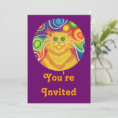 Psy-cat-delic 'You're Uitnodiging' paars Kaart (Staand voorkant)