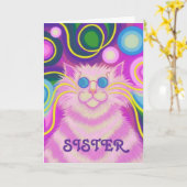 Psy-kat-Delic Roze hip verjaardags" kaart van de (Gele Bloem)