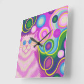 Psy-kat-Delic Roze klokvierkant Vierkante Klok (Hoek)