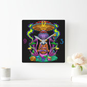 Psycedelic Hippy Mushroom Square Wall klok (Huis)
