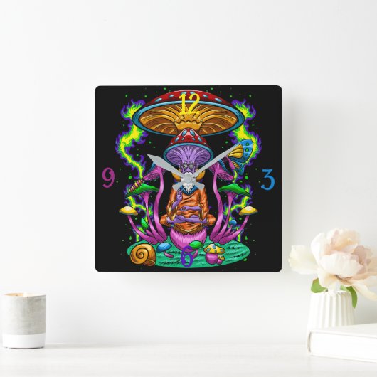 Psycedelic Hippy Mushroom Square Wall klok (Huis)
