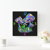 Psycedelische paddenstoelen vierkante klok (Huis)