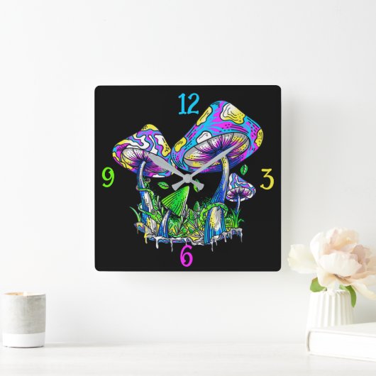 Psycedelische paddenstoelen vierkante klok (Huis)