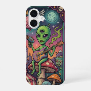 Psych Alien Gitaarspelende Paddenstoel Hoesje iPhone 16 Hoesje