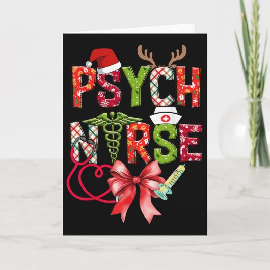 Psych Nurse Christmas Cute Coquette Christmas Bow  Kaart (Voorkant)