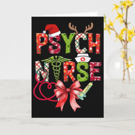 Psych Nurse Christmas Cute Coquette Christmas Bow Kaart (Gele Bloem)