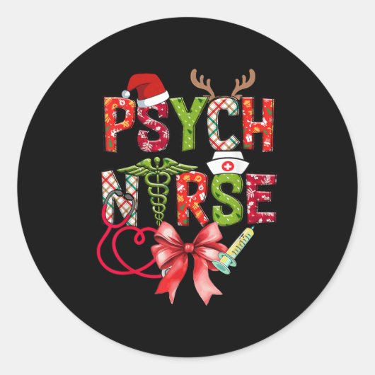 Psych Nurse Christmas Cute Coquette Christmas Bow  Ronde Sticker (Voorkant)