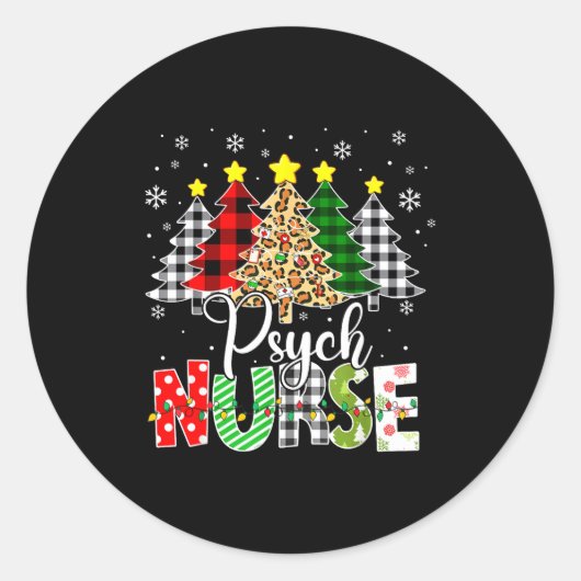 Psych Nurse Xmas Tree Leopard Red Plaid Christmas  Ronde Sticker (Voorkant)