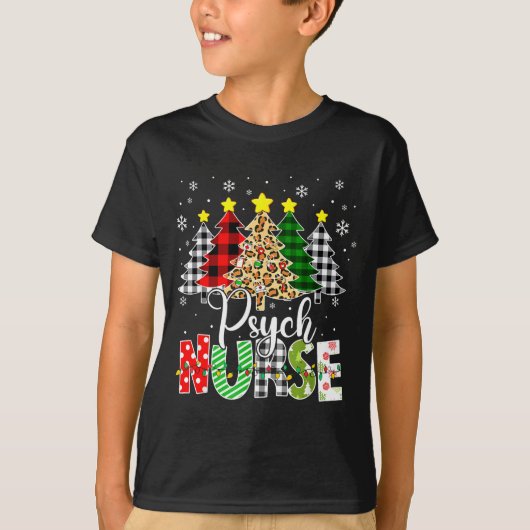 Psych Nurse Xmas Tree Leopard Red Plaid Christmas T-shirt (Voorkant)