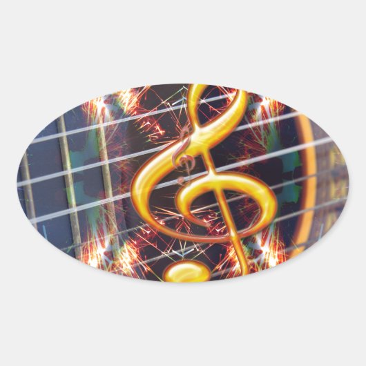 Psychadelic Accoustic Guitar, ontwerp muziekvel Ovale Sticker (Voorkant)