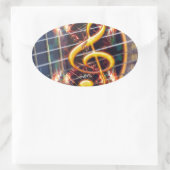 Psychadelic Accoustic Guitar, ontwerp muziekvel Ovale Sticker (Tas)