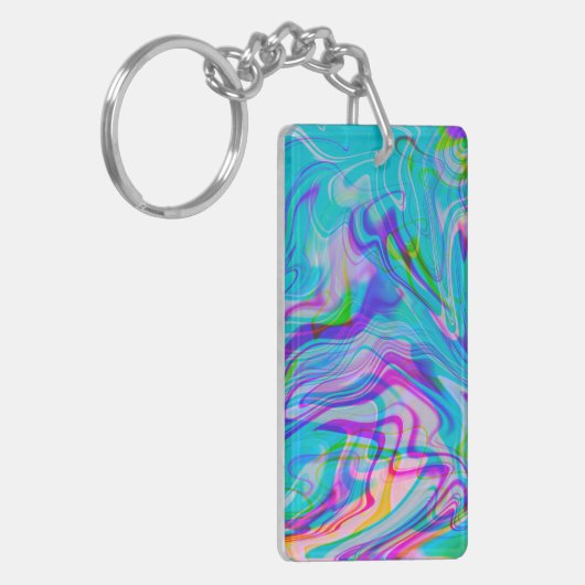 Psychadelic Liquid Colorful Abstract Pattern Blue Sleutelhanger (Voorkant Links)