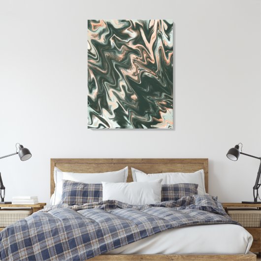 Psychadelic Marble Green Peach Vloeibaar Art Paint Canvas Afdruk (Insitu (Slaapkamer))