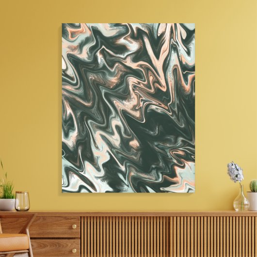 Psychadelic Marble Green Peach Vloeibaar Art Paint Canvas Afdruk (Insitu (Woonkamer))