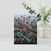 Psychadelische steampunk sleutels, stralen, donker briefkaart (Staand voorkant)