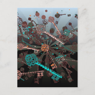 Psychadelische steampunk sleutels, stralen, donker briefkaart