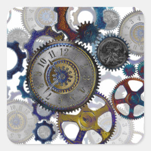 Psychadelische steampunk tandwielen, raderen, klok vierkante sticker