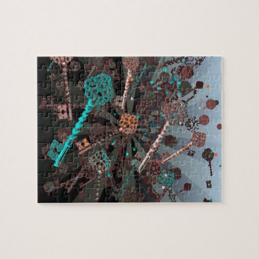 Psychadelische steampunk toetsen, stralen, donkere legpuzzel (Horizontaal)