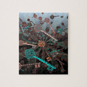 Psychadelische steampunk toetsen, stralen, donkere legpuzzel