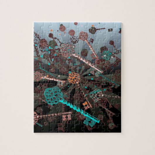 Psychadelische steampunk toetsen, stralen, donkere legpuzzel (Verticaal)