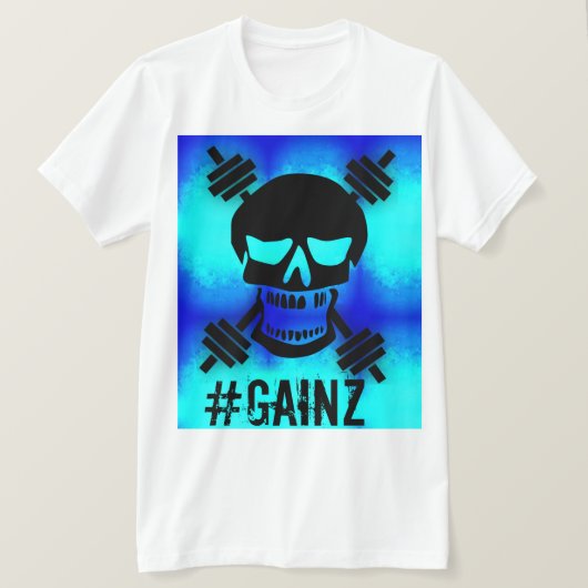 Psychdelic Blue Barbell Skull T-shirt (Design voorkant)